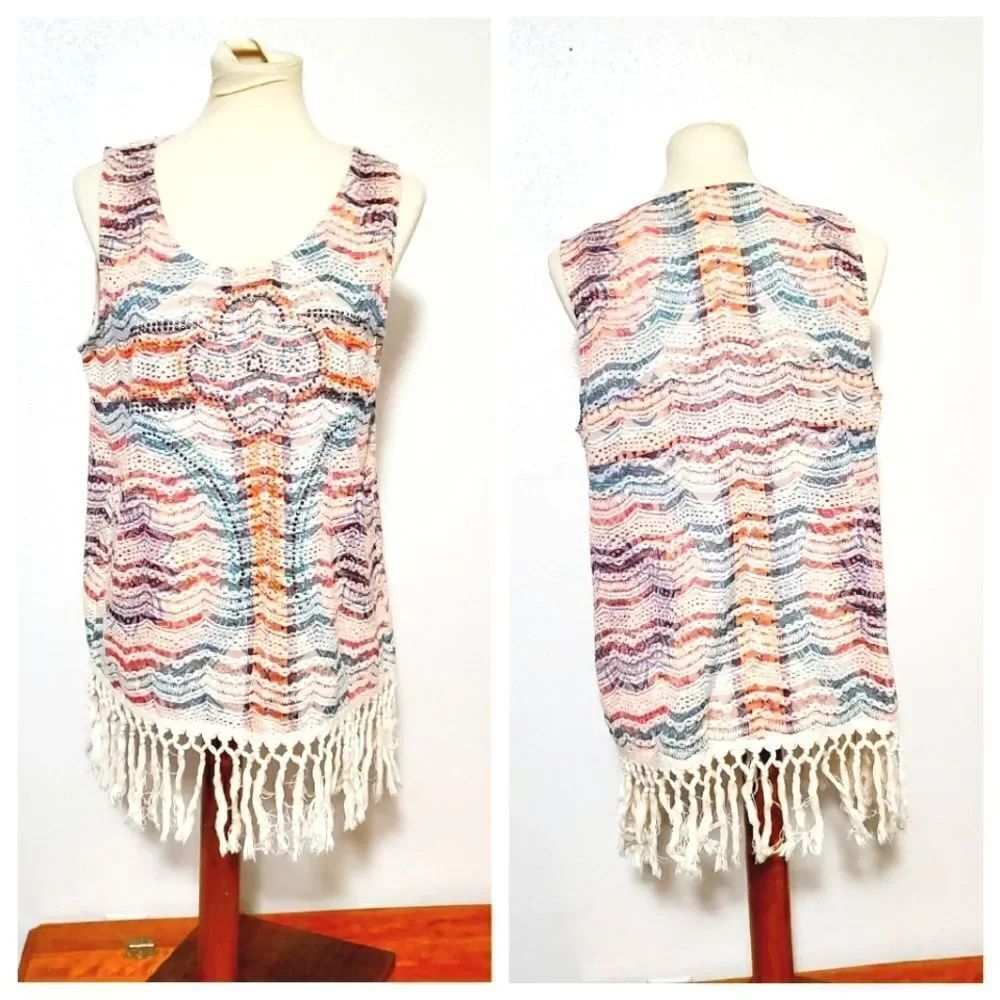 Vocal Bohemian Fringed Tank Top Size Large